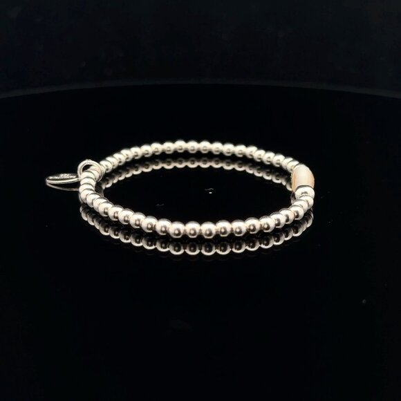 925 Sterling Silver Beaded Stretch Stacking Bracelet MOP Letter Initial R - Picture 5 of 5
